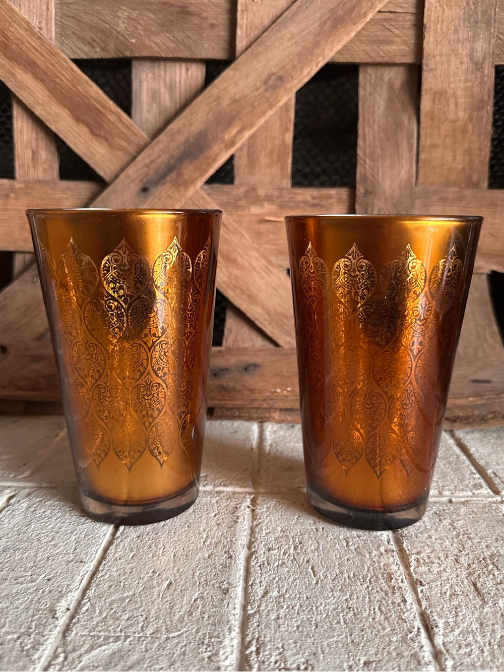 Mid century modern mercury glass Moroccan style set of two